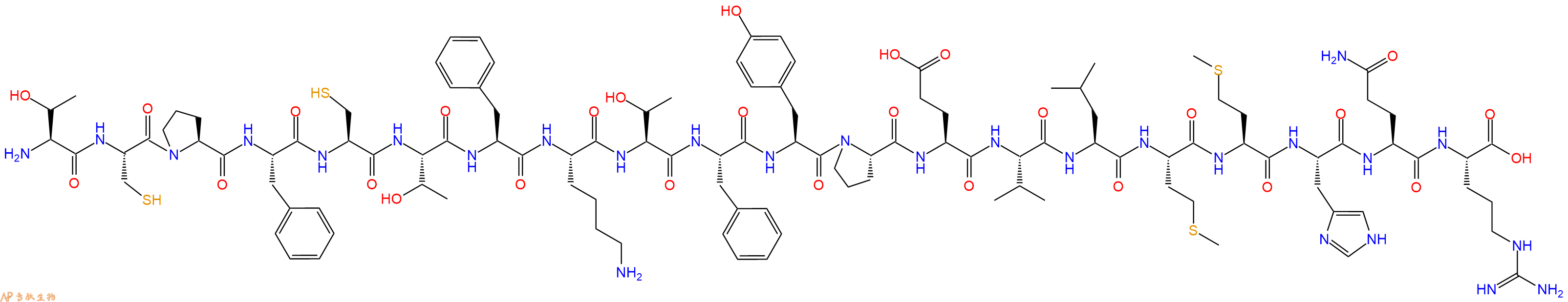 专肽生物产品H2N-Thr-Cys-Pro-Phe-Cys-Thr-Phe-Lys-Thr-Phe-Tyr-Pro-Glu-Val-Leu-Met-Met-His-Gln-Arg-OH