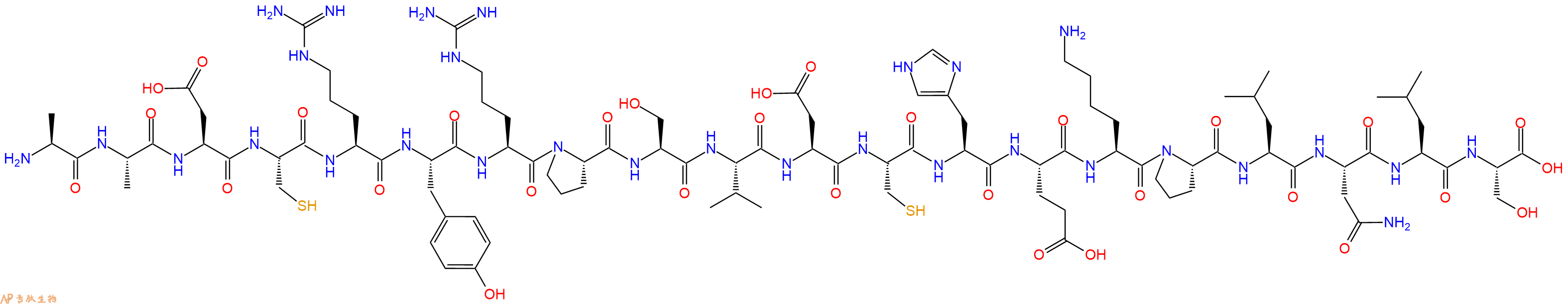 专肽生物产品H2N-Ala-Ala-Asp-Cys-Arg-Tyr-Arg-Pro-Ser-Val-Asp-Cys-His-Glu-Lys-Pro-Leu-Asn-Leu-Ser-OH