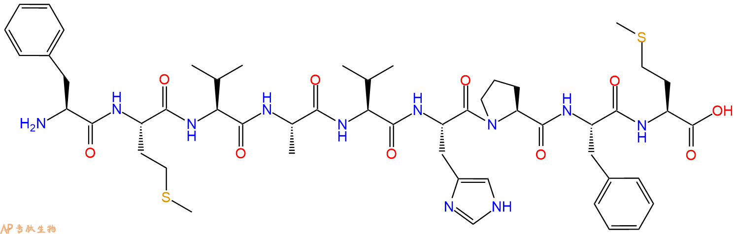 专肽生物产品H2N-Phe-Met-Val-Ala-Val-His-Pro-Phe-Met-OH