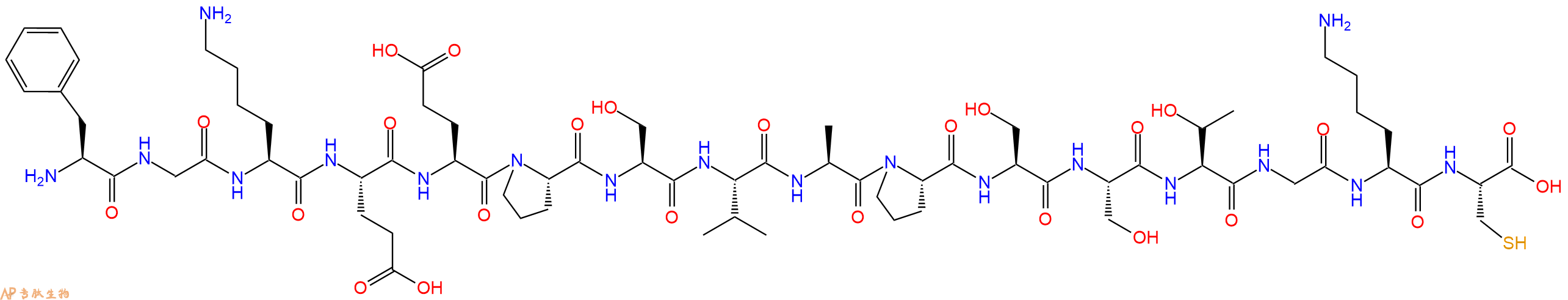 专肽生物产品H2N-Phe-Gly-Lys-Glu-Glu-Pro-Ser-Val-Ala-Pro-Ser-Ser-Thr-Gly-Lys-Cys-OH