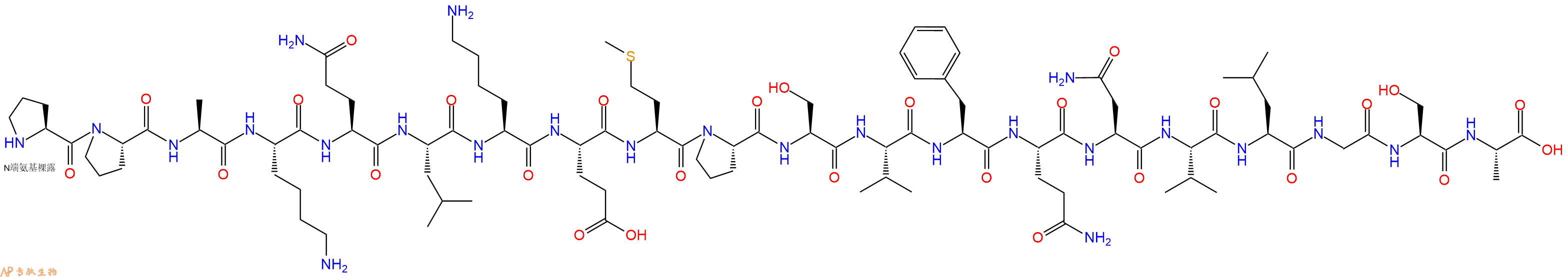 专肽生物产品H2N-Pro-Pro-Ala-Lys-Gln-Leu-Lys-Glu-Met-Pro-Ser-Val-Phe-Gln-Asn-Val-Leu-Gly-Ser-Ala-OH