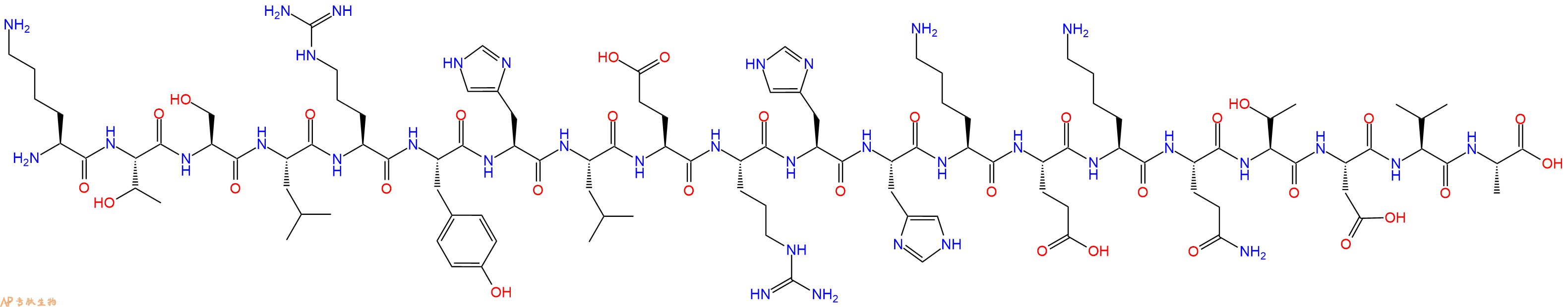 专肽生物产品H2N-Lys-Thr-Ser-Leu-Arg-Tyr-His-Leu-Glu-Arg-His-His-Lys-Glu-Lys-Gln-Thr-Asp-Val-Ala-OH