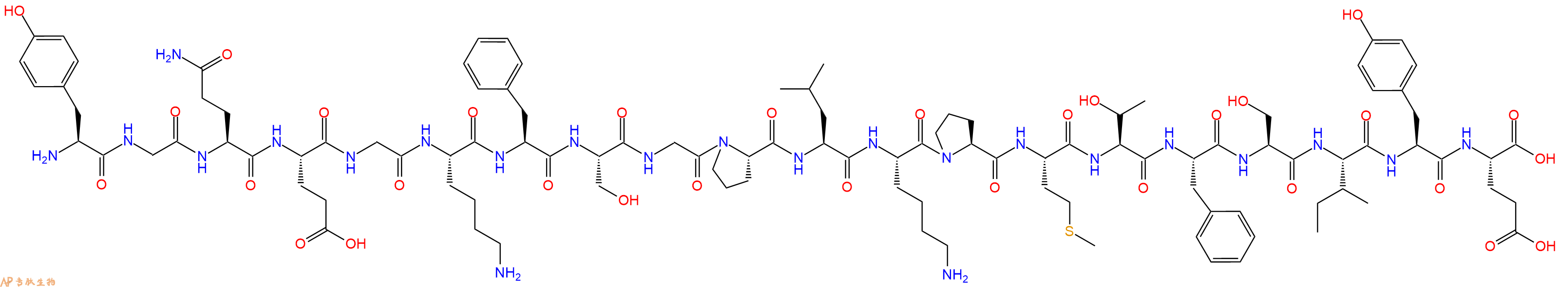 专肽生物产品H2N-Tyr-Gly-Gln-Glu-Gly-Lys-Phe-Ser-Gly-Pro-Leu-Lys-Pro-Met-Thr-Phe-Ser-Ile-Tyr-Glu-OH