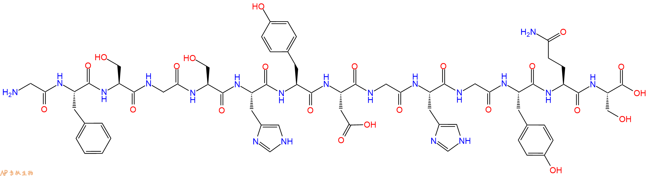 专肽生物产品H2N-Gly-Phe-Ser-Gly-Ser-His-Tyr-Asp-Gly-His-Gly-Tyr-Gln-Ser-OH