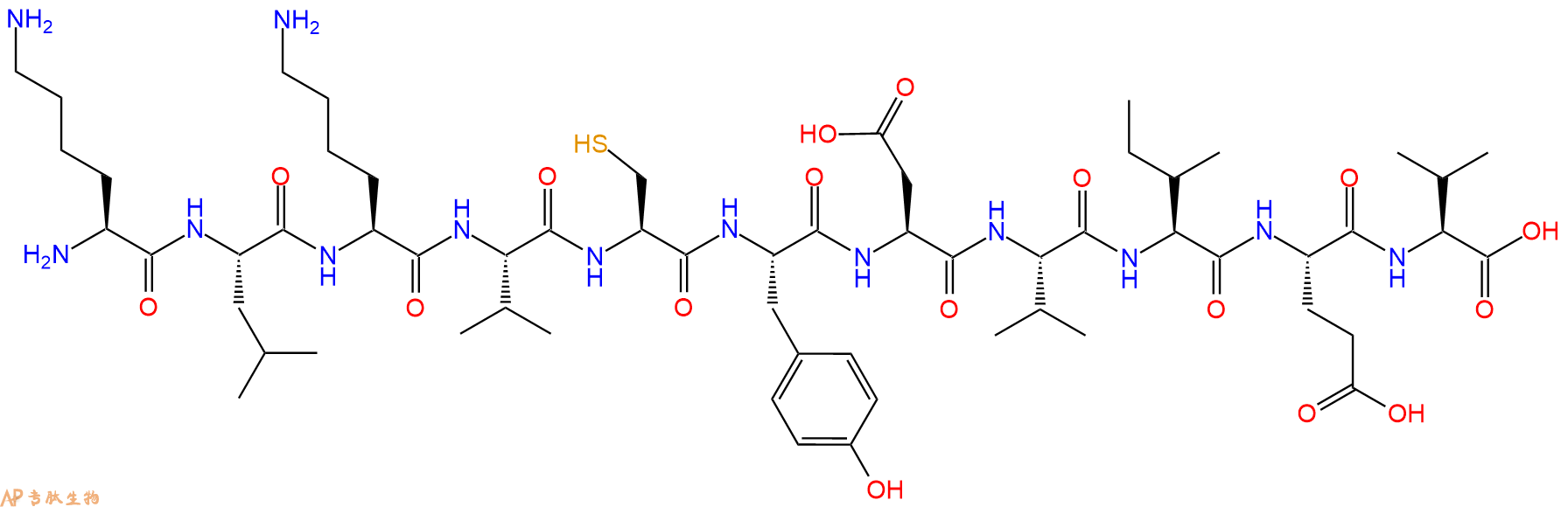专肽生物产品H2N-Lys-Leu-Lys-Val-Cys-Tyr-Asp-Val-Ile-Glu-Val-OH