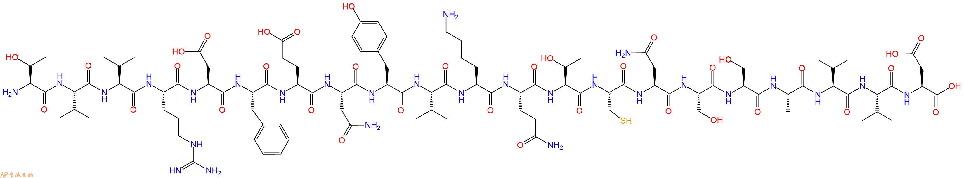 专肽生物产品H2N-Thr-Val-Val-Arg-Asp-Phe-Glu-Asn-Tyr-Val-Lys-Gln-Thr-Cys-Asn-Ser-Ser-Ala-Val-Val-Asp-OH