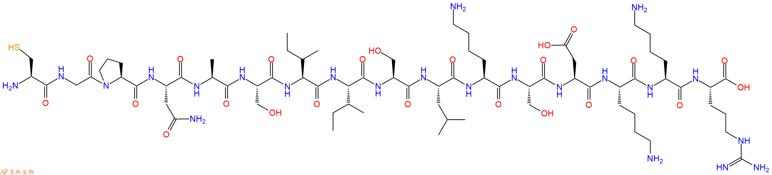 专肽生物产品H2N-Cys-Gly-Pro-Asn-Ala-Ser-Ile-Ile-Ser-Leu-Lys-Ser-Asp-Lys-Lys-Arg-OH