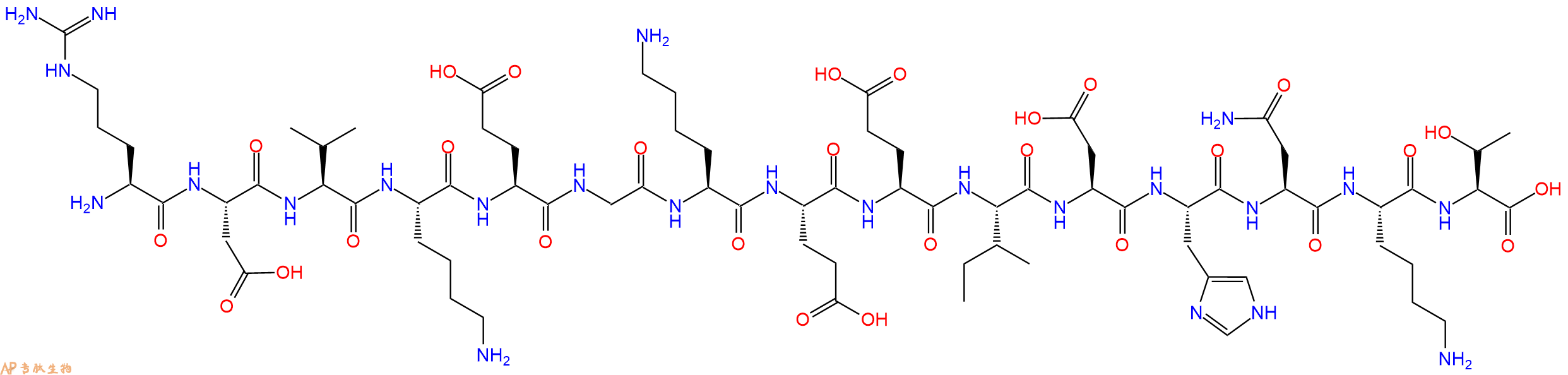专肽生物产品H2N-Arg-Asp-Val-Lys-Glu-Gly-Lys-Glu-Glu-Ile-Asp-His-Asn-Lys-Thr-OH