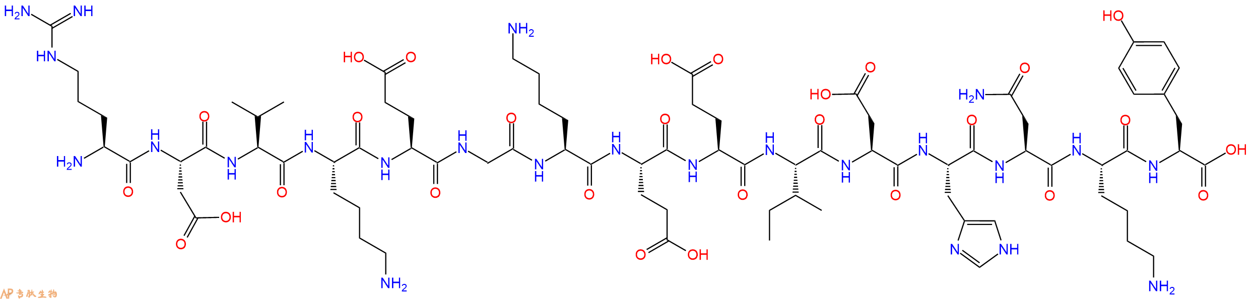 专肽生物产品H2N-Arg-Asp-Val-Lys-Glu-Gly-Lys-Glu-Glu-Ile-Asp-His-Asn-Lys-Tyr-OH