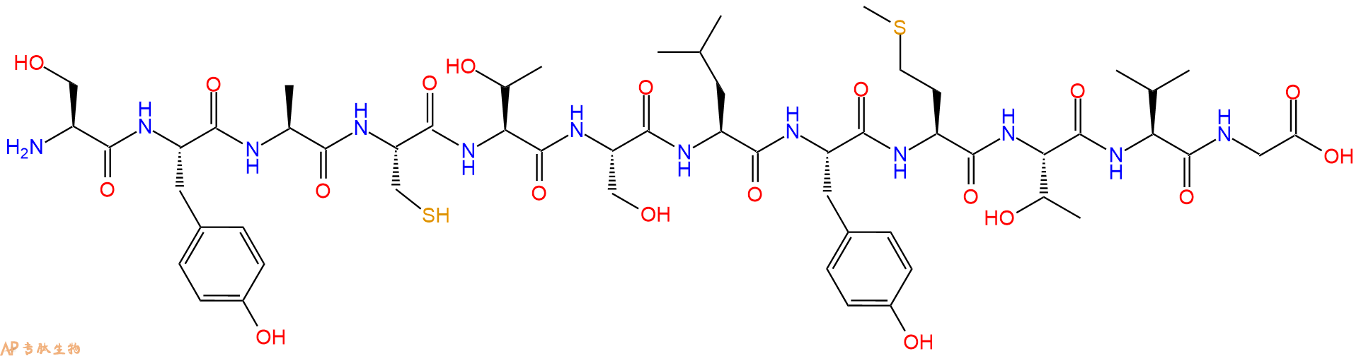 专肽生物产品H2N-Ser-Tyr-Ala-Cys-Thr-Ser-Leu-Tyr-Met-Thr-Val-Gly-OH