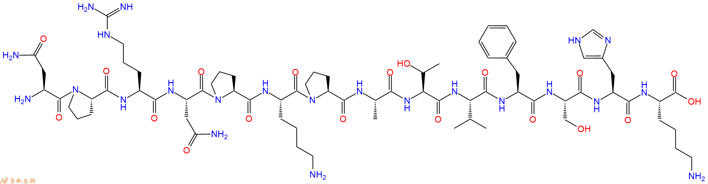 专肽生物产品H2N-Asn-Pro-Arg-Asn-Pro-Lys-Pro-Ala-Thr-Val-Phe-Ser-His-Lys-OH