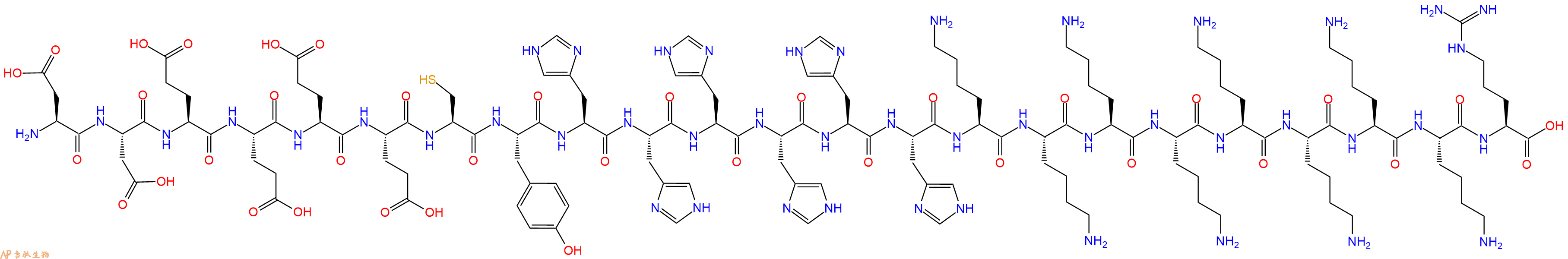 专肽生物产品H2N-Asp-Asp-Glu-Glu-Glu-Glu-Cys-Tyr-His-His-His-His-His-His-Lys-Lys-Lys-Lys-Lys-Lys-Lys-Lys-Arg-OH