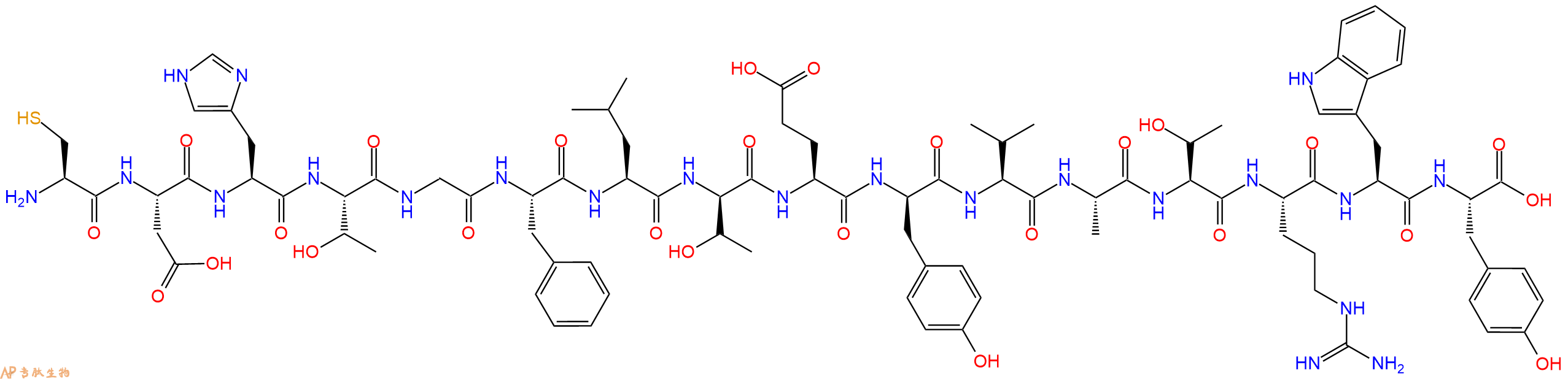 专肽生物产品H2N-Cys-Asp-His-Thr-Gly-Phe-Leu-DThr-Glu-DTyr-Val-Ala-Thr-Arg-Trp-Tyr-OH