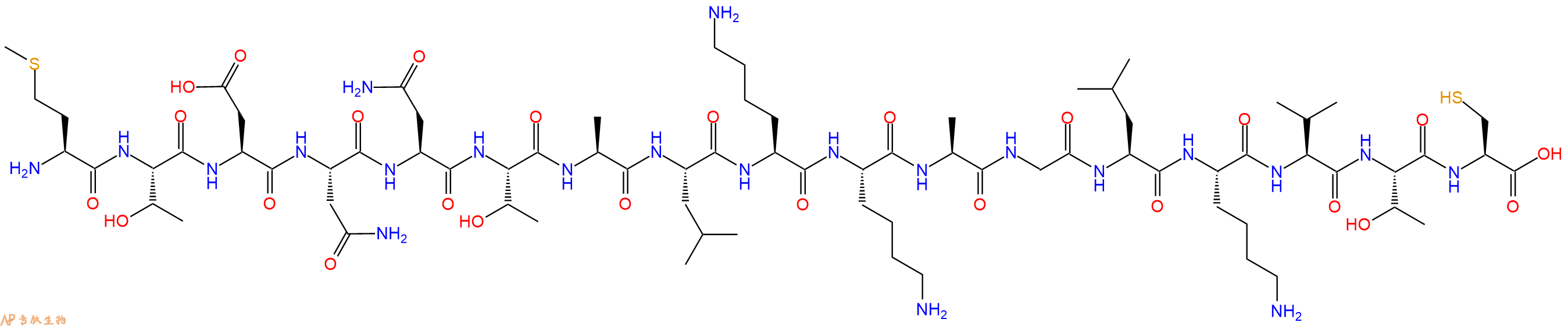 专肽生物产品H2N-Met-Thr-Asp-Asn-Asn-Thr-Ala-Leu-Lys-Lys-Ala-Gly-Leu-Lys-Val-Thr-Cys-OH
