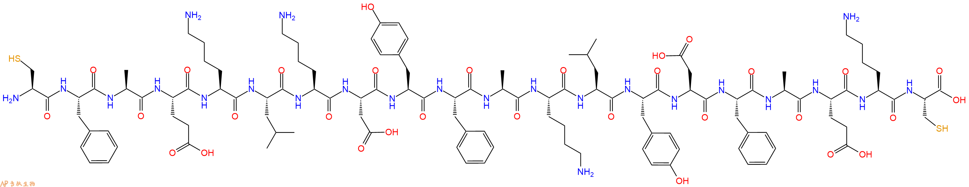 专肽生物产品H2N-Cys-Phe-Ala-Glu-Lys-Leu-Lys-Asp-Tyr-Phe-Ala-Lys-Leu-Tyr-Asp-Phe-Ala-Glu-Lys-Cys-OH