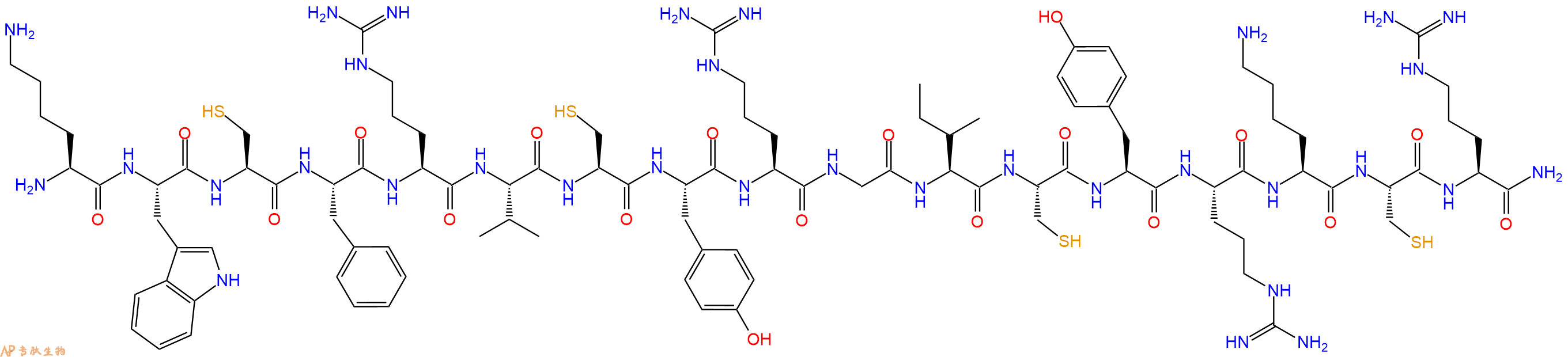 专肽生物产品H2N-Lys-Trp-Cys-Phe-Arg-Val-Cys-Tyr-Arg-Gly-Ile-Cys-Tyr-Arg-Lys-Cys-Arg-CONH2