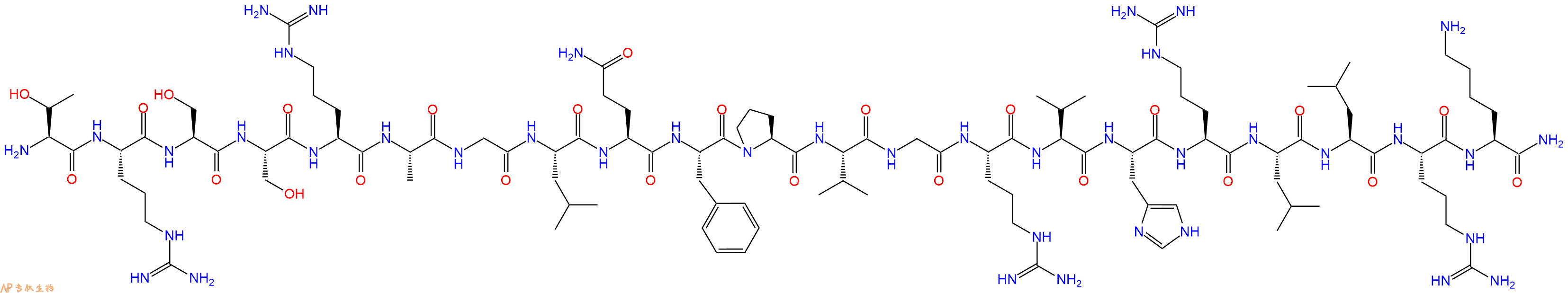 专肽生物产品H2N-Thr-Arg-Ser-Ser-Arg-Ala-Gly-Leu-Gln-Phe-Pro-Val-Gly-Arg-Val-His-Arg-Leu-Leu-Arg-Lys-CONH2