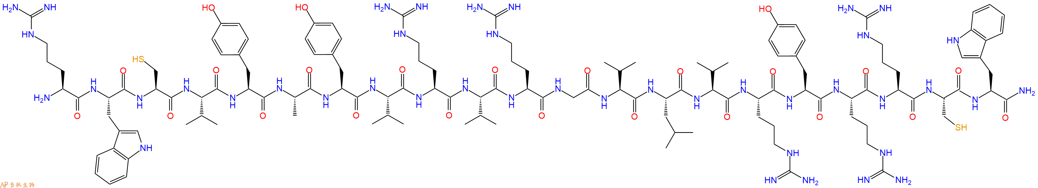 专肽生物产品H2N-Arg-Trp-Cys-Val-Tyr-Ala-Tyr-Val-Arg-Val-Arg-Gly-Val-Leu-Val-Arg-Tyr-Arg-Arg-Cys-Trp-CONH2