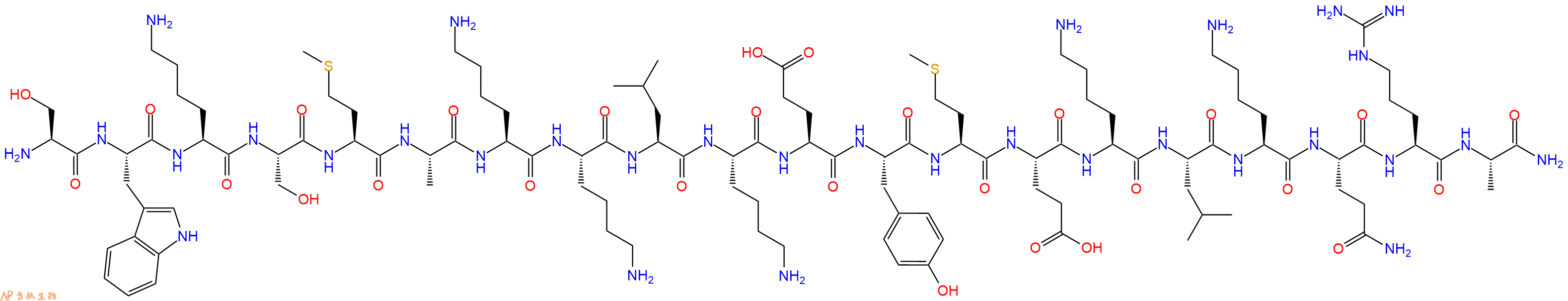 专肽生物产品H2N-Ser-Trp-Lys-Ser-Met-Ala-Lys-Lys-Leu-Lys-Glu-Tyr-Met-Glu-Lys-Leu-Lys-Gln-Arg-Ala-CONH2