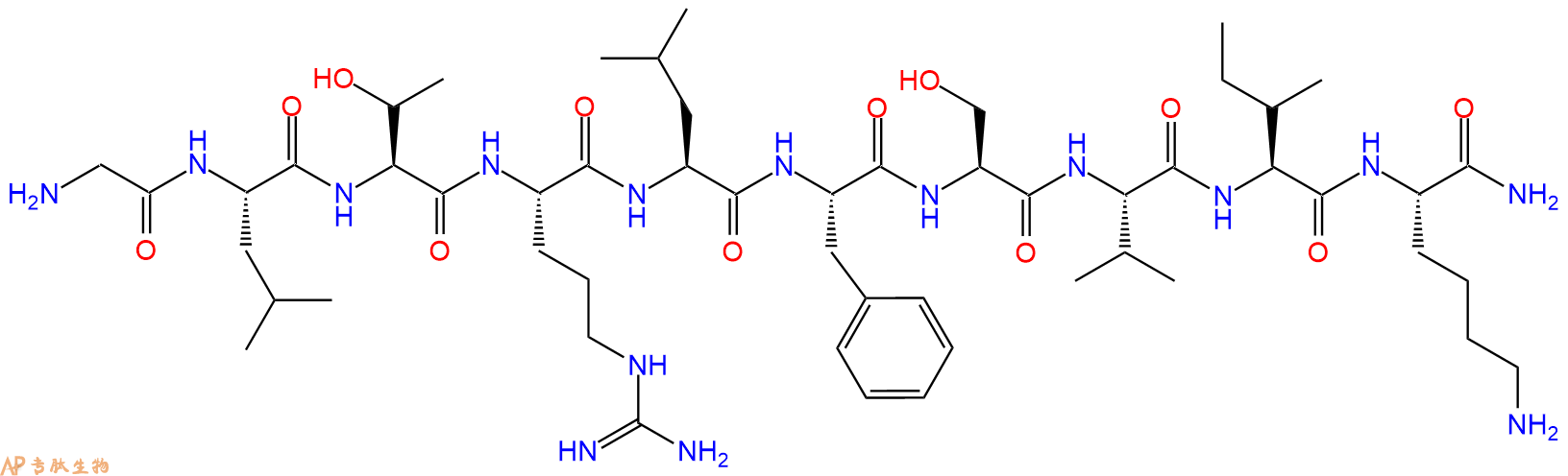专肽生物产品H2N-Gly-Leu-Thr-Arg-Leu-Phe-Ser-Val-Ile-Lys-CONH2