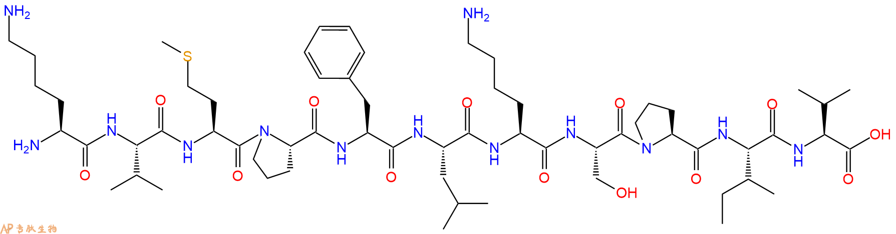 专肽生物产品H2N-Lys-Val-Met-Pro-Phe-Leu-Lys-Ser-Pro-Ile-Val-OH