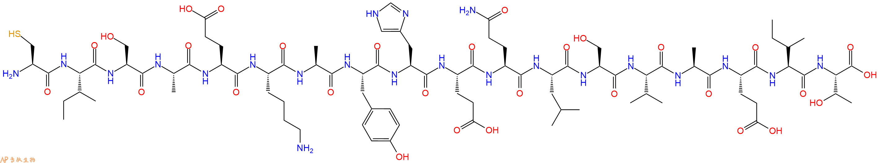 专肽生物产品H2N-Cys-Ile-Ser-Ala-Glu-Lys-Ala-Tyr-His-Glu-Gln-Leu-Ser-Val-Ala-Glu-Ile-Thr-OH