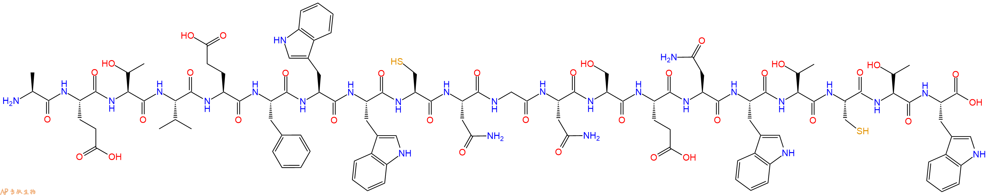 专肽生物产品H2N-Ala-Glu-Thr-Val-Glu-Phe-Trp-Trp-Cys-Asn-Gly-Asn-Ser-Glu-Asn-Trp-Thr-Cys-Thr-Trp-OH