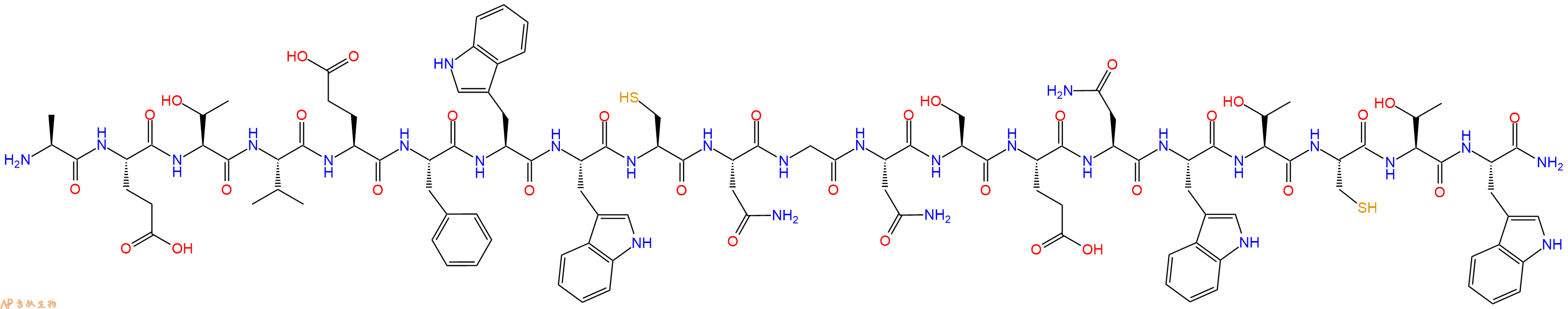 专肽生物产品H2N-Ala-Glu-Thr-Val-Glu-Phe-Trp-Trp-Cys-Asn-Gly-Asn-Ser-Glu-Asn-Trp-Thr-Cys-Thr-Trp-CONH2