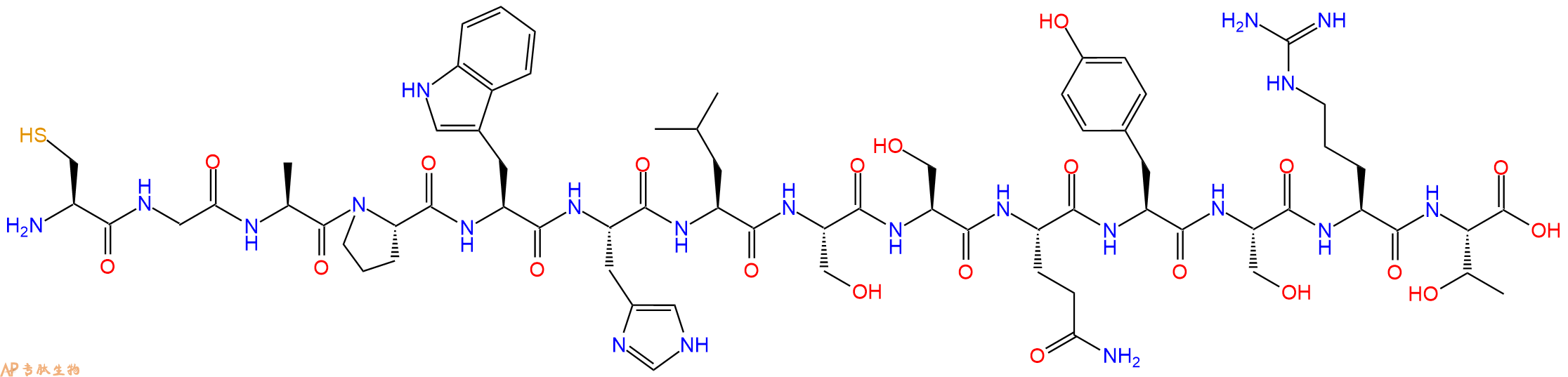 专肽生物产品H2N-Cys-Gly-Ala-Pro-Trp-His-Leu-Ser-Ser-Gln-Tyr-Ser-Arg-Thr-OH