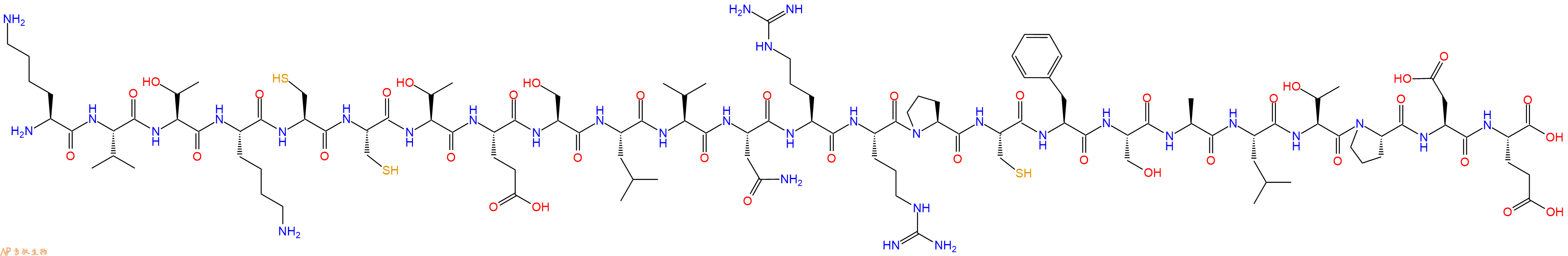 专肽生物产品H2N-Lys-Val-Thr-Lys-Cys-Cys-Thr-Glu-Ser-Leu-Val-Asn-Arg-Arg-Pro-Cys-Phe-Ser-Ala-Leu-Thr-Pro-Asp-Glu-OH