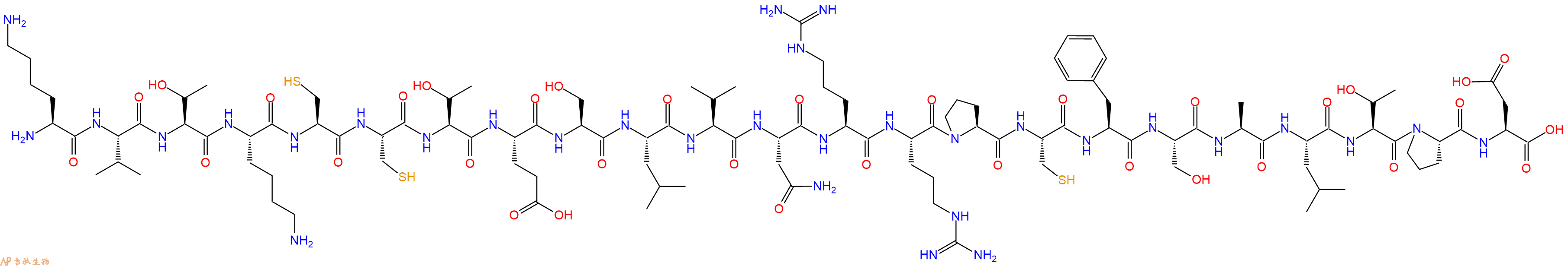专肽生物产品H2N-Lys-Val-Thr-Lys-Cys-Cys-Thr-Glu-Ser-Leu-Val-Asn-Arg-Arg-Pro-Cys-Phe-Ser-Ala-Leu-Thr-Pro-Asp-OH