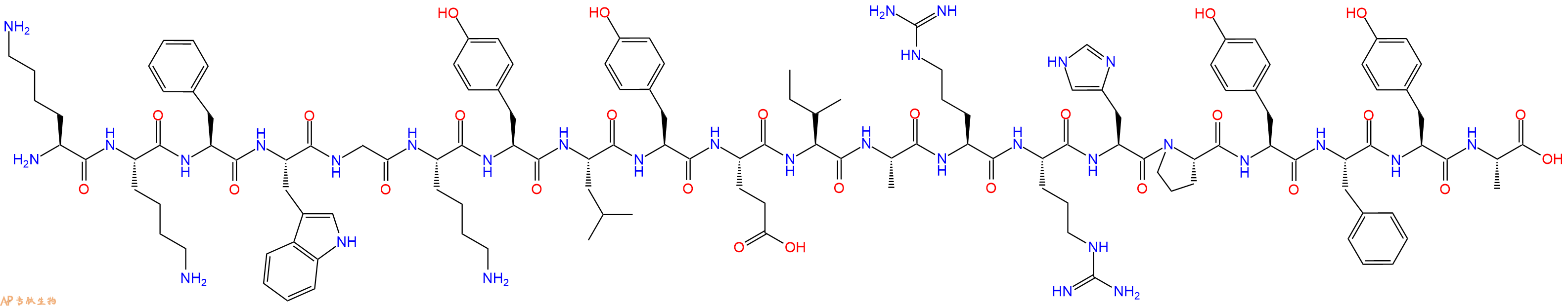 专肽生物产品H2N-Lys-Lys-Phe-Trp-Gly-Lys-Tyr-Leu-Tyr-Glu-Ile-Ala-Arg-Arg-His-Pro-Tyr-Phe-Tyr-Ala-OH