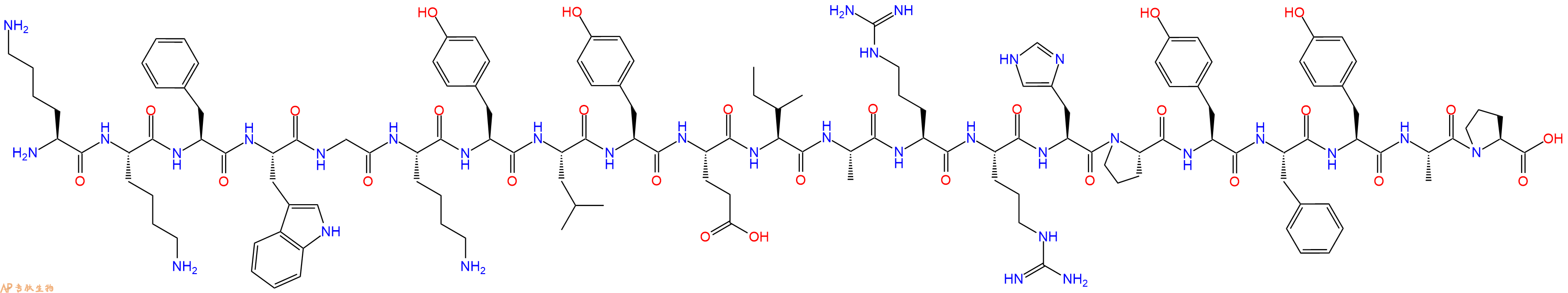 专肽生物产品H2N-Lys-Lys-Phe-Trp-Gly-Lys-Tyr-Leu-Tyr-Glu-Ile-Ala-Arg-Arg-His-Pro-Tyr-Phe-Tyr-Ala-Pro-OH