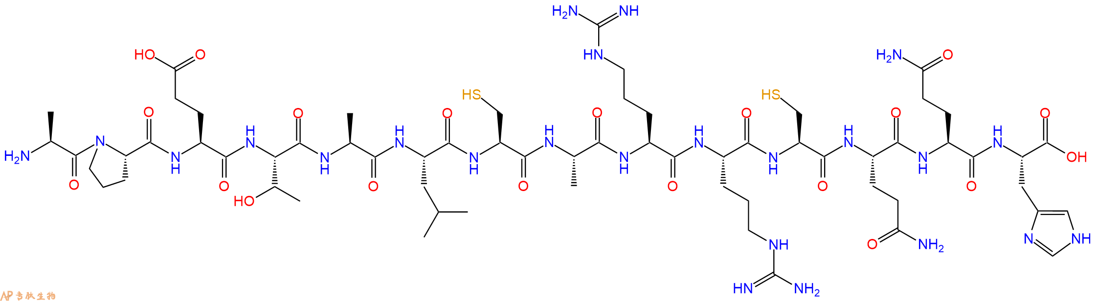 专肽生物产品H2N-Ala-Pro-Glu-Thr-Ala-Leu-Cys-Ala-Arg-Arg-Cys-Gln-Gln-His-OH