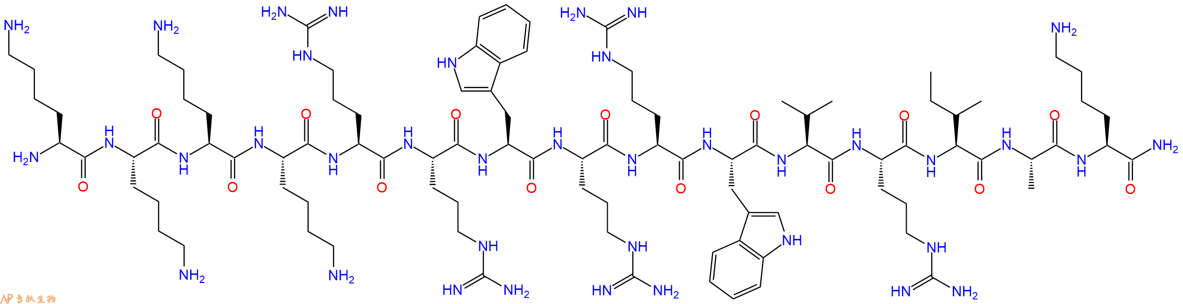 专肽生物产品H2N-Lys-Lys-Lys-Lys-Arg-Arg-Trp-Arg-Arg-Trp-Val-Arg-Ile-Ala-Lys-CONH2