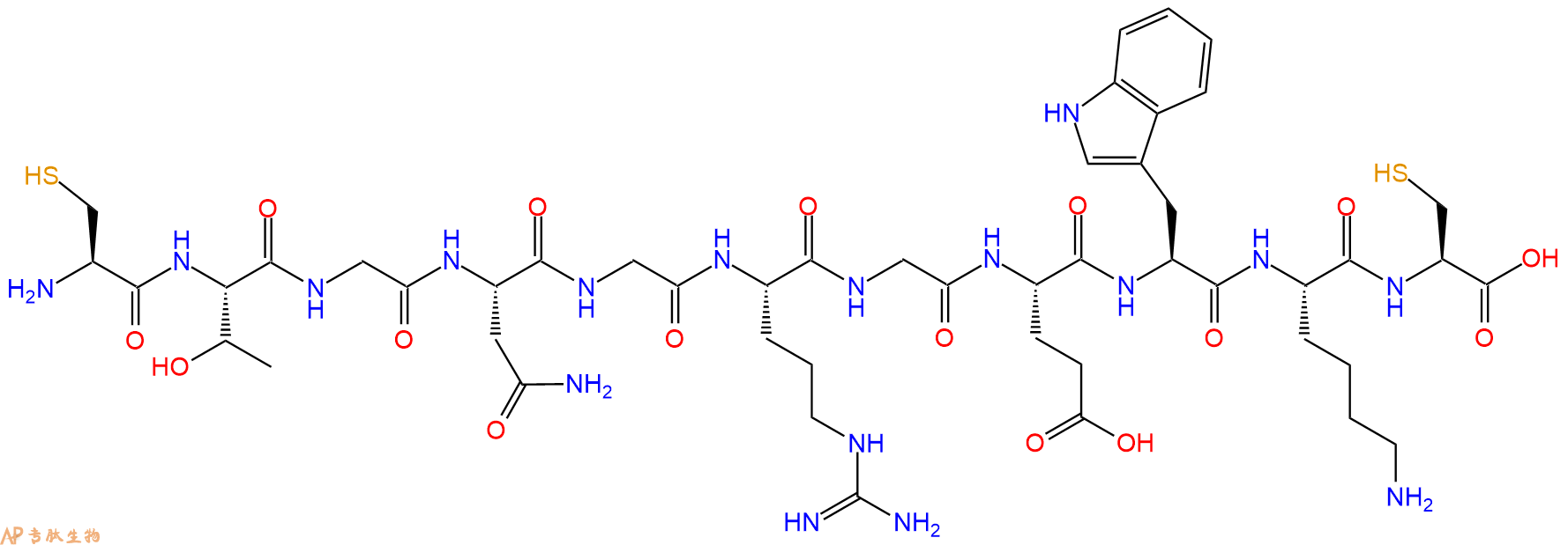 专肽生物产品H2N-Cys-Thr-Gly-Asn-Gly-Arg-Gly-Glu-Trp-Lys-Cys-OH