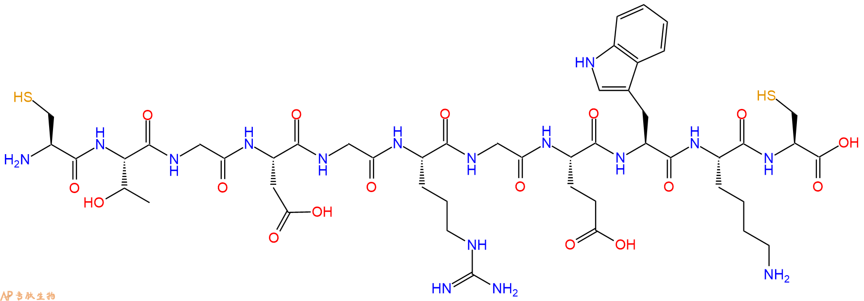 专肽生物产品H2N-Cys-Thr-Gly-Asp-Gly-Arg-Gly-Glu-Trp-Lys-Cys-OH