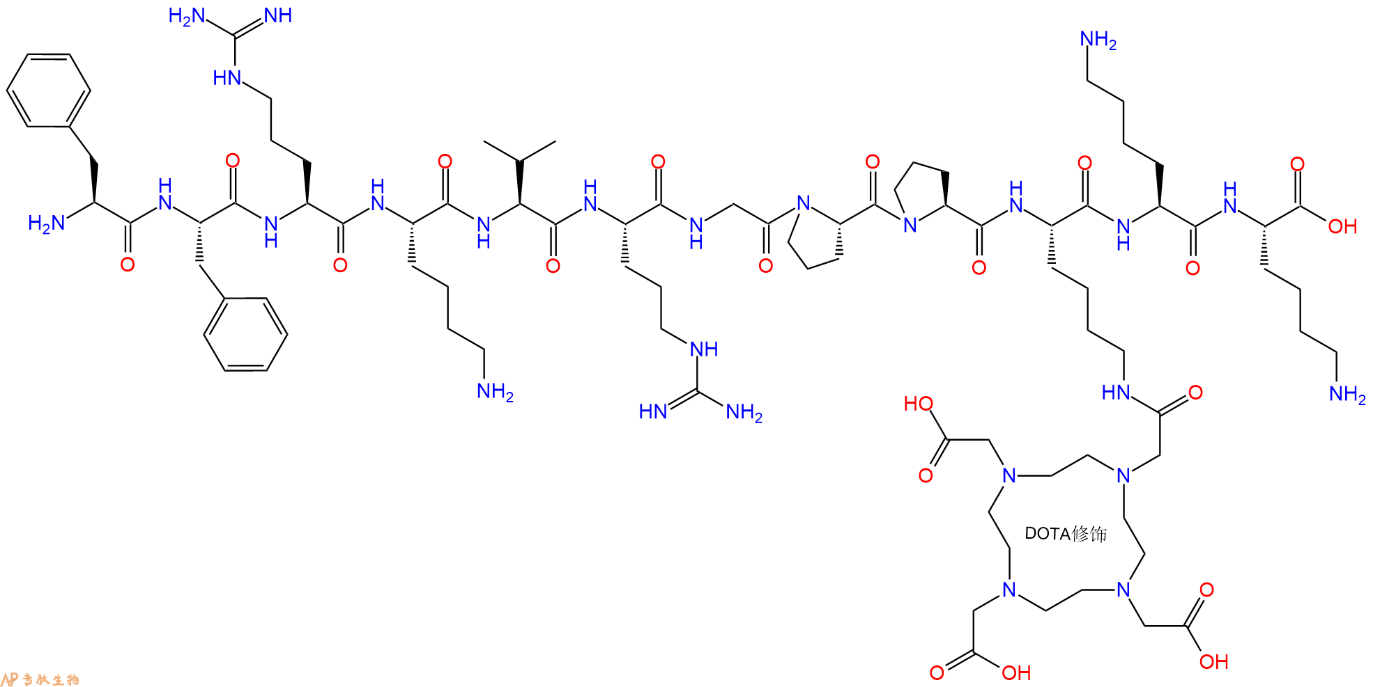 专肽生物产品H2N-Phe-Phe-Arg-Lys-Val-Arg-Gly-Pro-Pro-Lys(DOTA)-Lys-Lys-OH