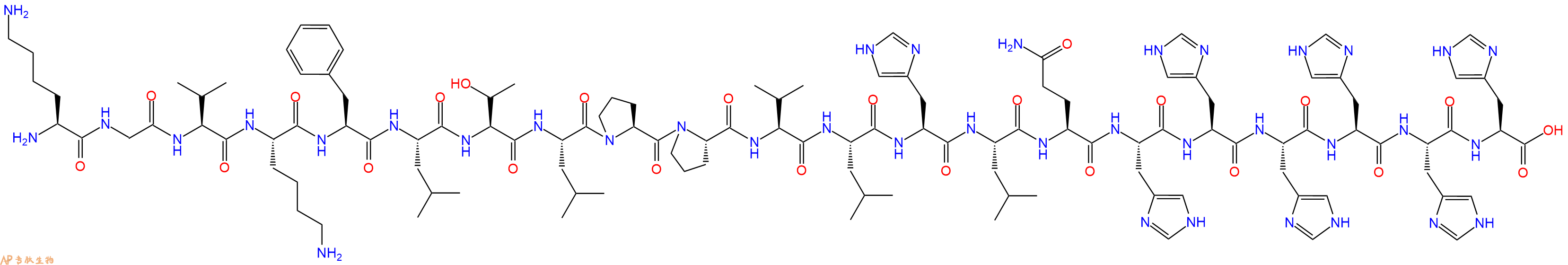 专肽生物产品H2N-Lys-Gly-Val-Lys-Phe-Leu-Thr-Leu-Pro-Pro-Val-Leu-His-Leu-Gln-His-His-His-His-His-His-OH