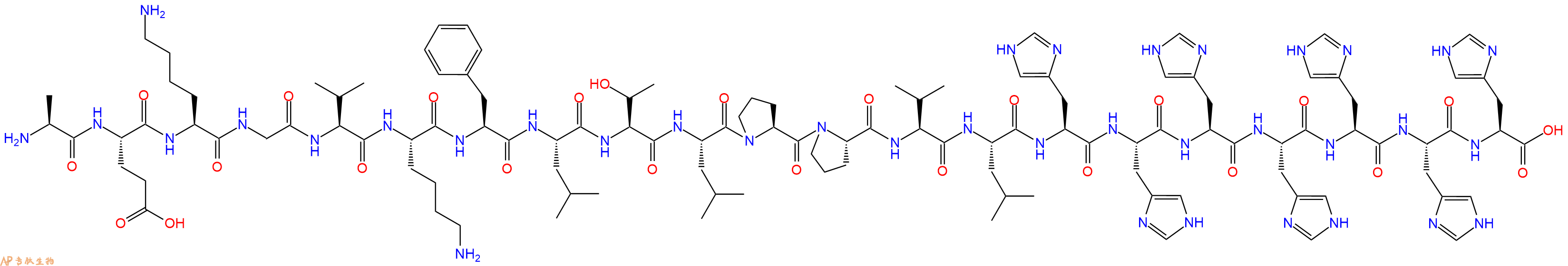 专肽生物产品H2N-Ala-Glu-Lys-Gly-Val-Lys-Phe-Leu-Thr-Leu-Pro-Pro-Val-Leu-His-His-His-His-His-His-His-OH