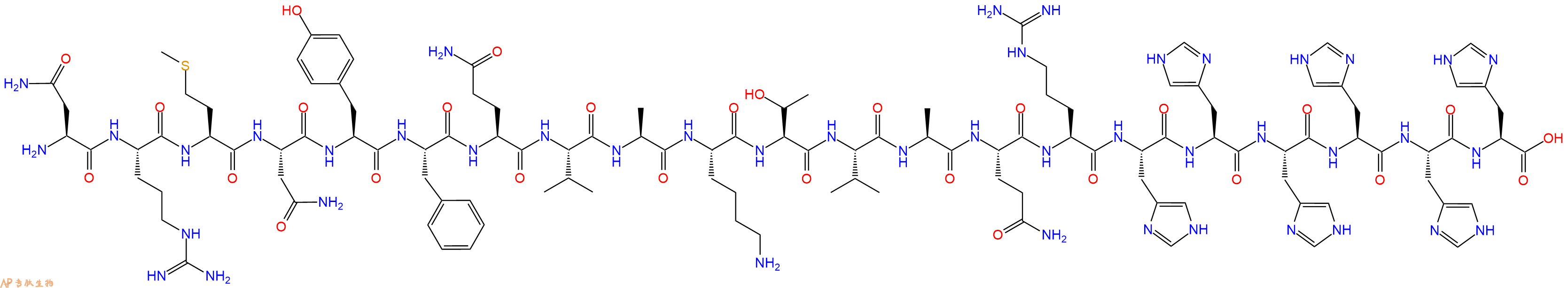 专肽生物产品H2N-Asn-Arg-Met-Asn-Tyr-Phe-Gln-Val-Ala-Lys-Thr-Val-Ala-Gln-Arg-His-His-His-His-His-His-OH