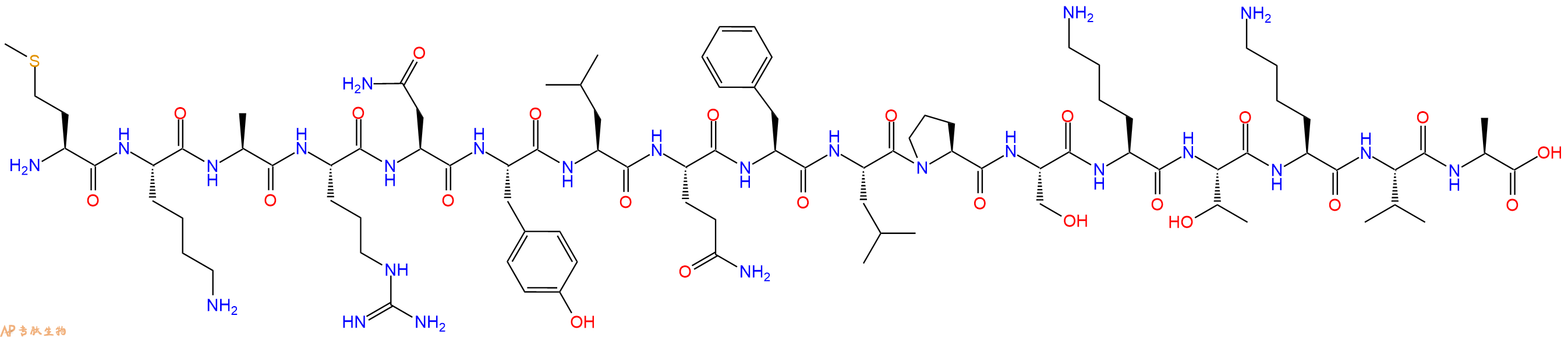 专肽生物产品H2N-Met-Lys-Ala-Arg-Asn-Tyr-Leu-Gln-Phe-Leu-Pro-Ser-Lys-Thr-Lys-Val-Ala-OH