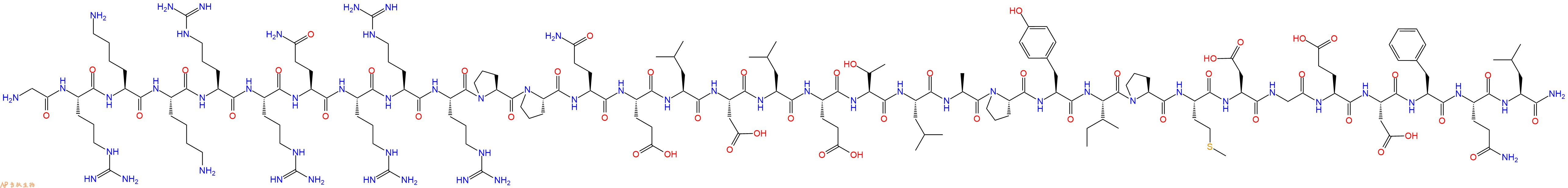 专肽生物产品H2N-Gly-Arg-Lys-Lys-Arg-Arg-Gln-Arg-Arg-Arg-Pro-Pro-Gln-Glu-Leu-Asp-Leu-Glu-Thr-Leu-Ala-Pro-Tyr-Ile-Pro-Met-Asp-Gly-Glu-Asp-Phe-Gln-Leu-CONH2