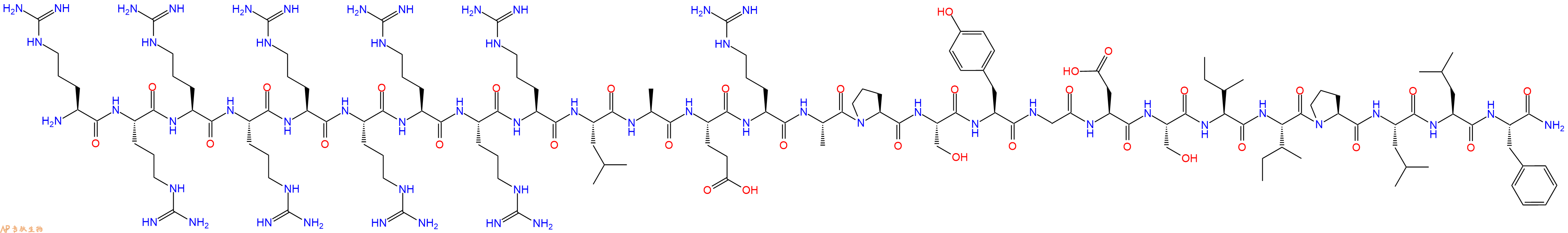 专肽生物产品H2N-Arg-Arg-Arg-Arg-Arg-Arg-Arg-Arg-Arg-Leu-Ala-Glu-Arg-Ala-Pro-Ser-Tyr-Gly-Asp-Ser-Ile-Ile-Pro-Leu-Leu-Phe-CONH2