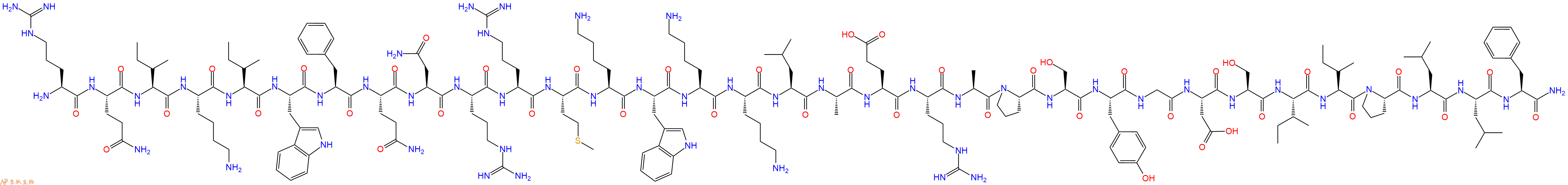 专肽生物产品H2N-Arg-Gln-Ile-Lys-Ile-Trp-Phe-Gln-Asn-Arg-Arg-Met-Lys-Trp-Lys-Lys-Leu-Ala-Glu-Arg-Ala-Pro-Ser-Tyr-Gly-Asp-Ser-Ile-Ile-Pro-Leu-Leu-Phe-CONH2