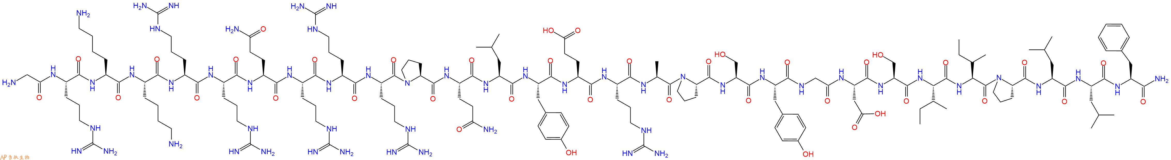 专肽生物产品H2N-Gly-Arg-Lys-Lys-Arg-Arg-Gln-Arg-Arg-Arg-Pro-Gln-Leu-Tyr-Glu-Arg-Ala-Pro-Ser-Tyr-Gly-Asp-Ser-Ile-Ile-Pro-Leu-Leu-Phe-CONH2