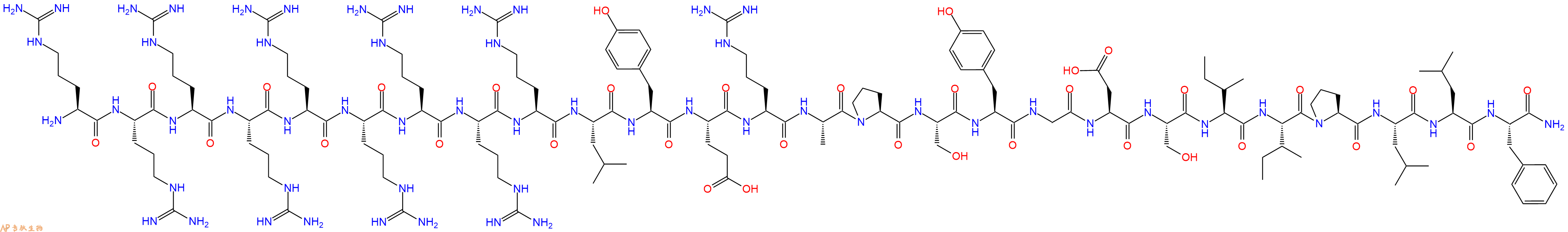 专肽生物产品H2N-Arg-Arg-Arg-Arg-Arg-Arg-Arg-Arg-Arg-Leu-Tyr-Glu-Arg-Ala-Pro-Ser-Tyr-Gly-Asp-Ser-Ile-Ile-Pro-Leu-Leu-Phe-CONH2