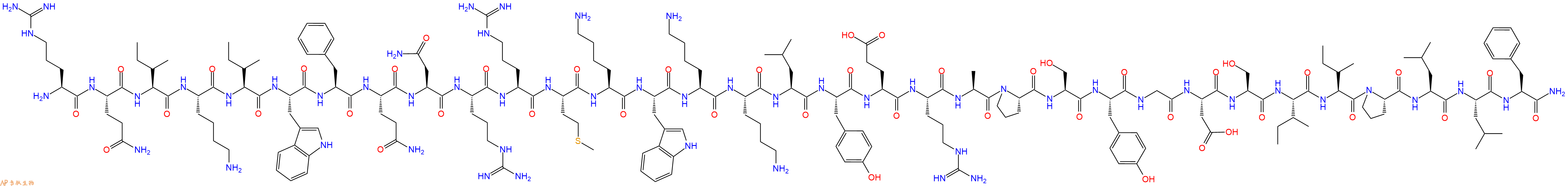 专肽生物产品H2N-Arg-Gln-Ile-Lys-Ile-Trp-Phe-Gln-Asn-Arg-Arg-Met-Lys-Trp-Lys-Lys-Leu-Tyr-Glu-Arg-Ala-Pro-Ser-Tyr-Gly-Asp-Ser-Ile-Ile-Pro-Leu-Leu-Phe-CONH2