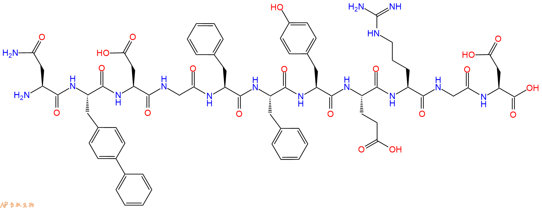 专肽生物产品H2N-Asn-Bip-Asp-Gly-Phe-Phe-Tyr-Glu-Arg-Gly-Asp-OH