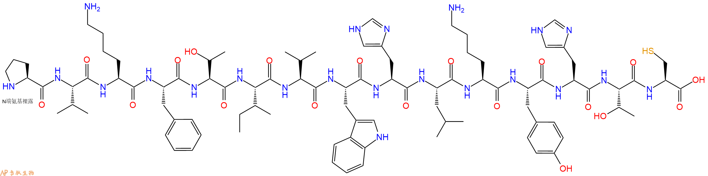 专肽生物产品H2N-Pro-Val-Lys-Phe-Thr-Ile-Val-Trp-His-Leu-Lys-Tyr-His-Thr-Cys-OH
